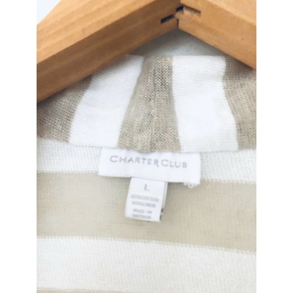 Charter Club Cardigan Striped Beige Sz L - Picture 4 of 7